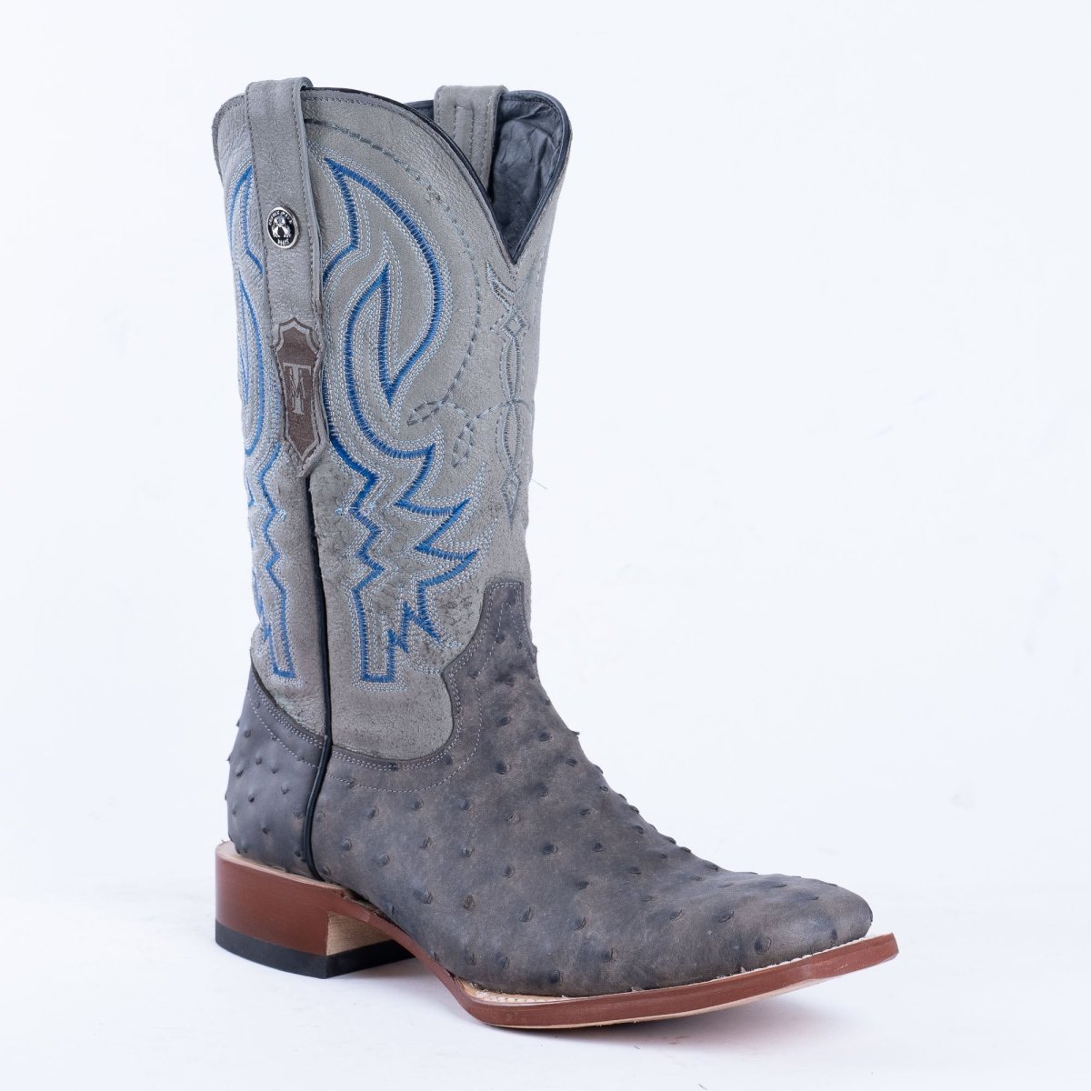 TANNER MARK MEN'S Print Ostrich Grey & Black Cowboy Boots - Rancho Sementalvariable
